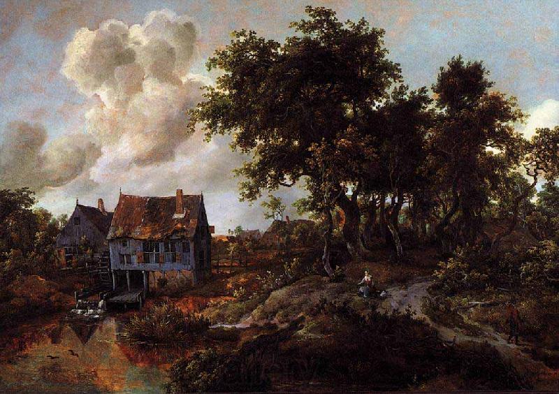 Meindert Hobbema A Watermill beside a Woody Lane France oil painting art